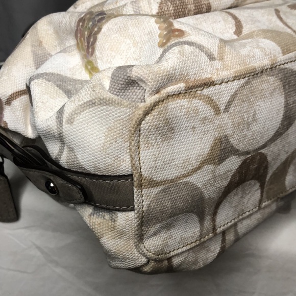 COACH sequin cream colored signature satchel handbag. - Picture 8 of 13